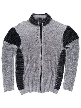 LaVane New York Full Zip Mock Neck Sweater M RARE Ribbed Knit Mottled Streetwear